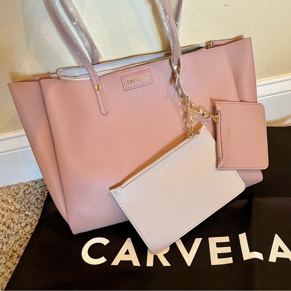 NWT Carvela Kurt Geiger Freya 2 Triple Tote Bag Blush pink with 2 wallets set - Picture 2 of 13